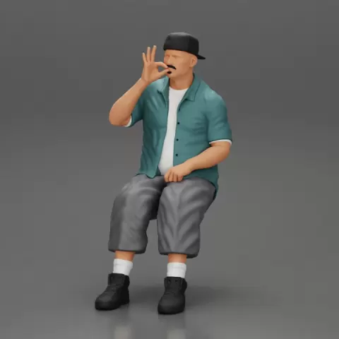 Gangster homie in cap backwards Sitting On the car And Smoking Cigar by 3DGeschaft Miniatures Figures