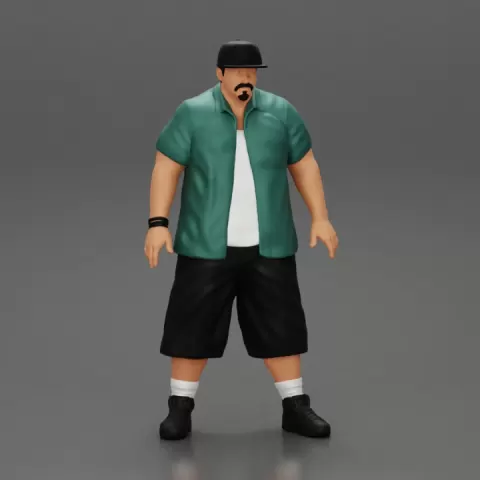 Big strong gangster homie in cap and short standing by 3DGeschaft Miniatures Figures