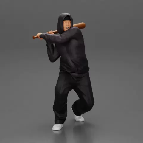 Gangster homie in hoodie Holding Baseball Bat Ready For A Hit by 3DGeschaft Miniatures Figures
