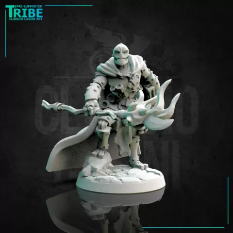 (0159) Male warforged wizard with a magical club by Claudio Casini Art