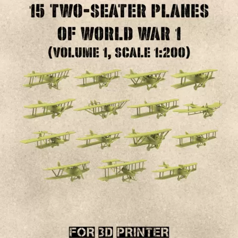 STL PACK - 15 Two-seater Planes of WW1 (Vol.1, scale 1:144) - PERSONAL USE by Wargame3d