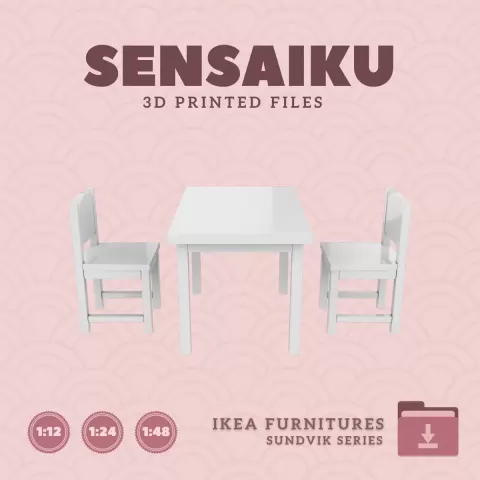 Miniature Replica SUNDVIK Children's Table and Chairs for Miniature Dollhouse - IKEA - 3D Print Inst