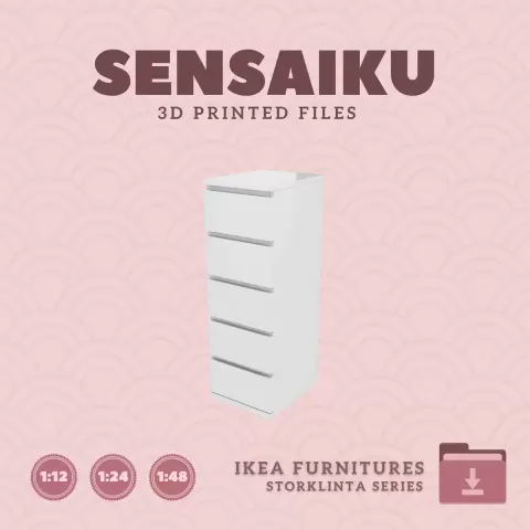 Miniature Replica STORKLINTA 5 Drawer Chest Dresser for Miniature Dollhouse - IKEA - 3D Print Instan