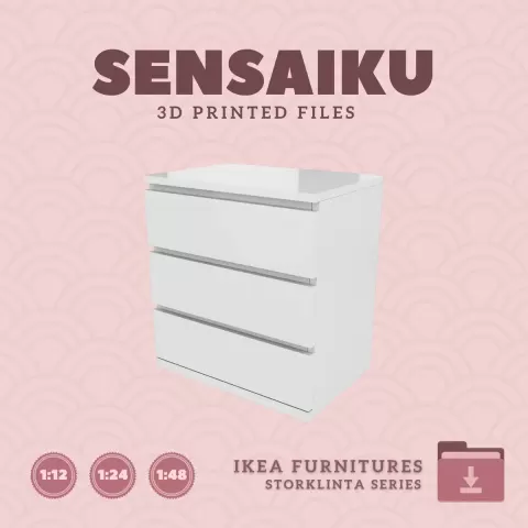 Miniature Replica STORKLINTA 3 Drawer Chest Dresser for Miniature Dollhouse - IKEA - 3D Print Instan