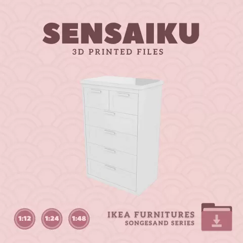 Miniature Replica SONGESAND 6 Drawer Chest V2 for Miniature Dollhouse - IKEA - 3D Print Instant Down