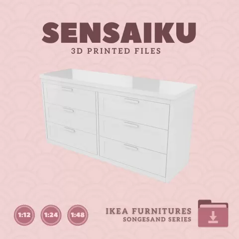 Miniature Replica SONGESAND 6 Drawer Chest for Miniature Dollhouse - IKEA - 3D Print Instant Downloa