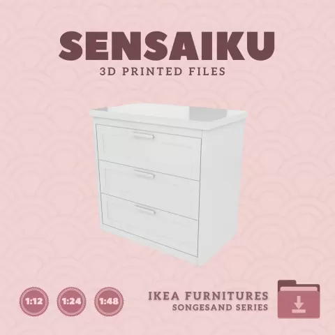 Miniature Replica SONGESAND 3 Drawer Chest for Miniature Dollhouse - IKEA - 3D Print Instant Downloa