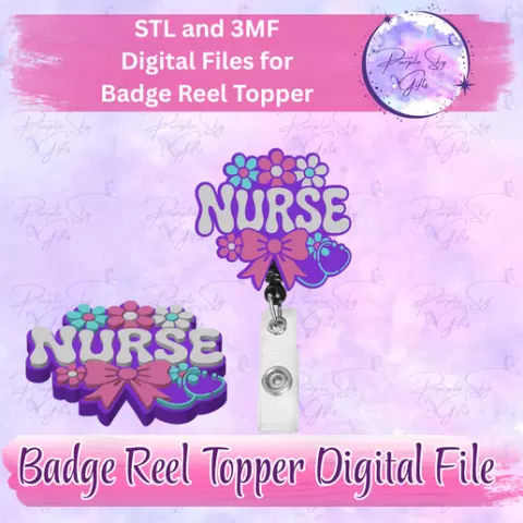 Floral Nurse Badge Reel Topper or Phone Grip Flatback STL and 3MF DIGITAL Files