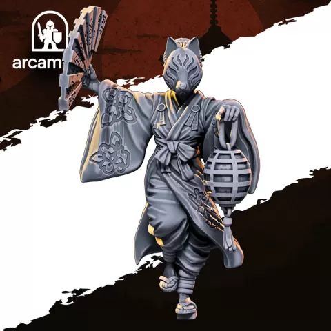 Mask Performer – Feudal Japan Performer STL Miniature for Tabletop RPG (28mm / 32mm) Presupported by ArcaMinis