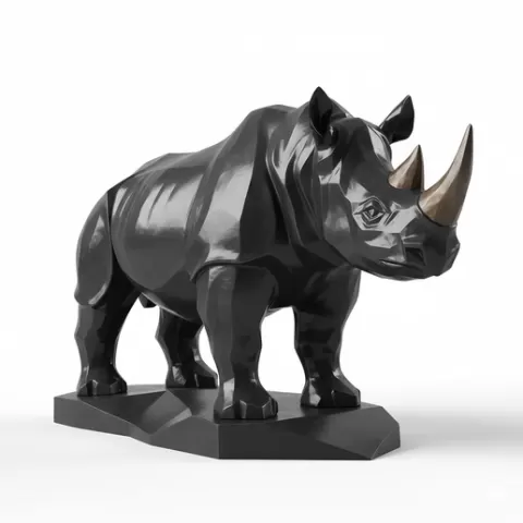 Low Poly black rhinoceros Animal STL – Geometric Wildlife Sculpture, 3D Print Model, Modern Polygon Animal Figurine