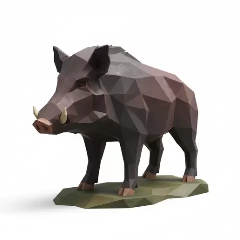 Low Poly wild boar Animal STL – Geometric Wildlife Sculpture, 3D Print Model, Modern Polygon Animal Figurine