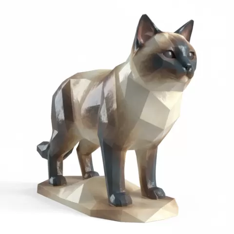Low Poly ragdoll cat Animal STL – Geometric Wildlife Sculpture, 3D Print Model, Modern Polygon Animal Figurine