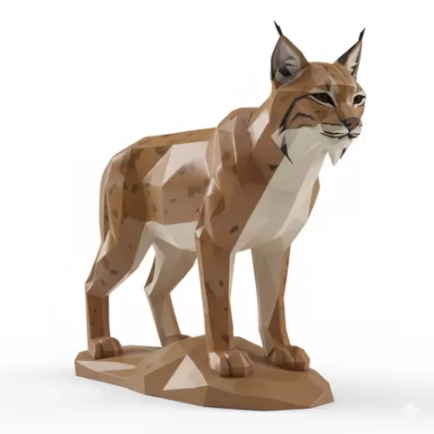 Low Poly bobcat Animal STL – Geometric Wildlife Sculpture, 3D Print Model, Modern Polygon Animal Figurine