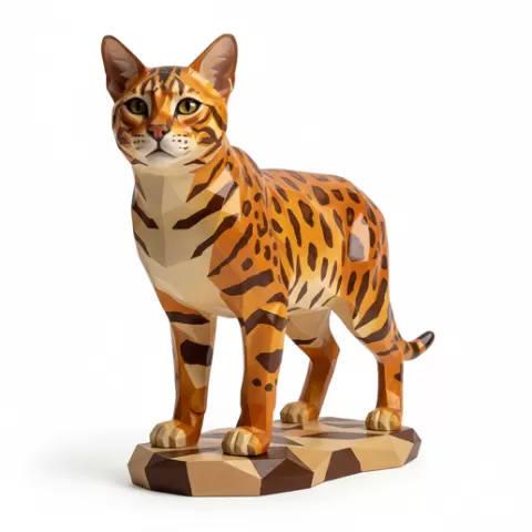 Low Poly bengal cat Animal STL – Geometric Wildlife Sculpture, 3D Print Model, Modern Polygon Animal Figurine