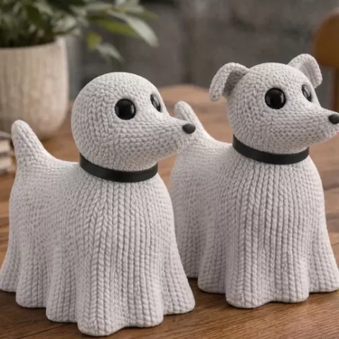 Cute Dog Couple STL, Kawaii Puppy Set (2 Designs), Crochet Style Dog Figurines, Home Decor, Gift Idea, 3D Print File