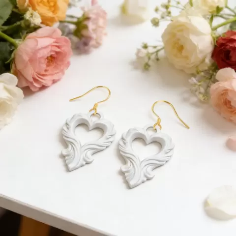 Elegant Heart Dangle Earrings STL and 3MF File, Minimalist 3D Print Jewelry