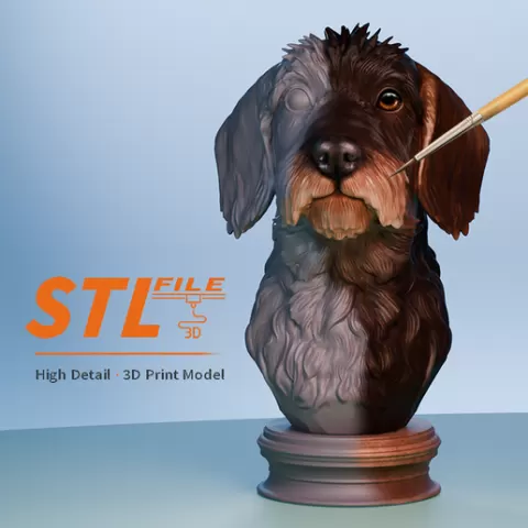 Dachshund Bust STL – High Detail 3D Print Model | Wiener Dog Sculpture | Dog Bust Digital Download