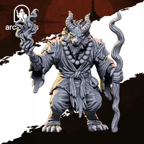 Oni Warlock – Japanese Demon Sorcerer STL Miniature for Tabletop RPG (28mm / 32mm) Presupported by ArcaMinis