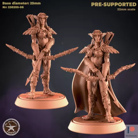 Elf Female Hunter Two Models by My3DPrintForge