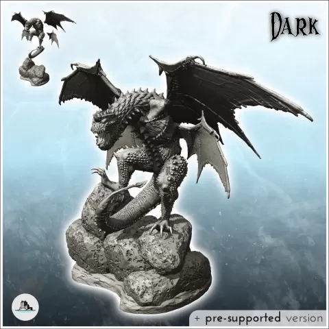 Scaled dragon on pile of gold coins (25) - miniatures warham - Hartolia Miniatures