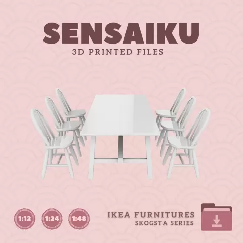 Miniature Replica SKOGSTA Dining Table 92 In and Chairs for Miniature Dollhouse - IKEA - 3D Print In