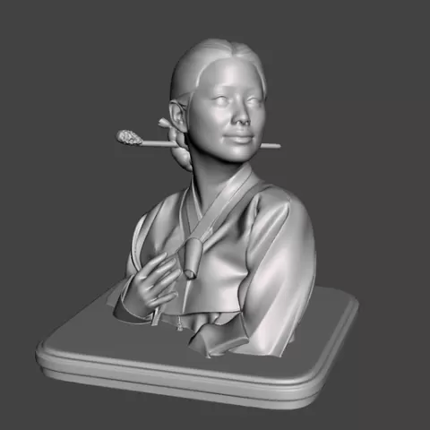 Korean Traditional Clothing 'Hanbok' Female_01 Portrait Bust Sculpture for 3D Printing