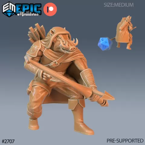 Warthog Folk Tribe Ranger / Tusked Humanoid / Bulky Boar Warrior / Pigfolk / Wild Animal Encounter by Epic-Miniatures
