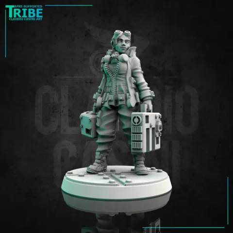 (0080) Female mechanic medic cyberpunk with medi-kit and tool bag by Claudio Casini Art