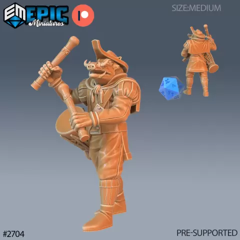 Warthog Folk Tribe Bard / Tusked Humanoid / Bulky Boar Warrior / Pigfolk / Wild Animal Encounter by Epic-Miniatures