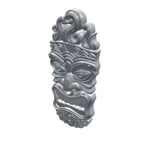 Flame-Topped Tiki Mask Polynesian Tribal Warrior Carved Face STL 3D CNC No-13