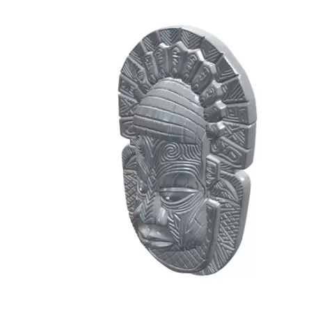 Aztec Tribal Face Medallion Feathered Crown Spiral Eye Headdress Relief STL 3D CNC No-8