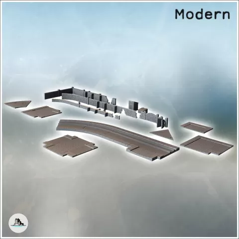 Set of modular paved roads and brick walls with a low wooden - Hartolia Miniatures