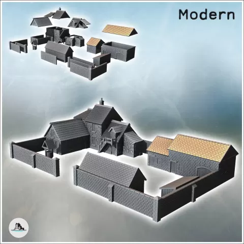 Set of rural farm with multiple buildings barn well and ston - Hartolia Miniatures