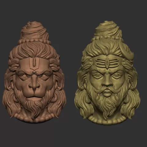 Hanuman & Lord Shiva Fusion Bust STL | Detailed Hindu God Sculpture