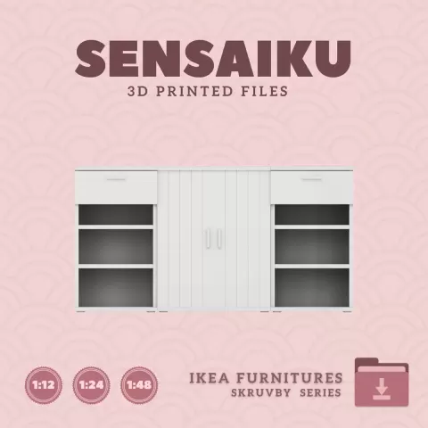 Miniature Replica SKRUVBY Bookcase 35 3_8 In with Drawer and Cabinet 35 3_8 In V2 for Miniature Doll