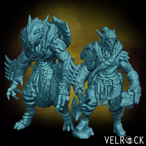 Male Shifter/Werewolf Beast Barbarian with Greataxe (PRESUPPORTED) by Velrock Art Miniatures