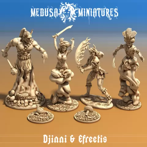 Djinni & Efreeti Set – Elemental Genies of Flame and Air by Medusa Miniatures
