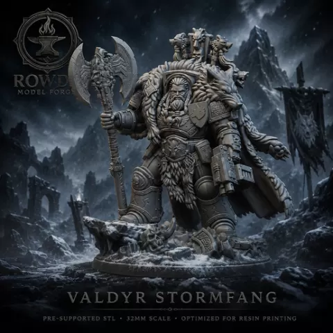 Valdyr Stormfang – Iron Wolves High King, Wolf Lord Commander Miniature, Frost Warlord STL, Elite Sci-Fi Fantasy Hero Model