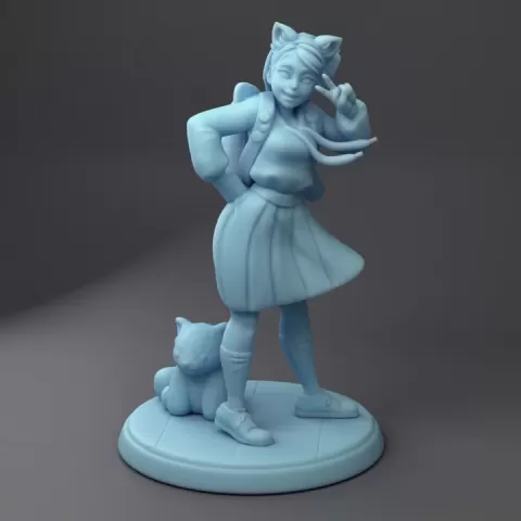 Red Panda Fan ( School girl / NPC / Townsfolk ) by Twin Goddess Miniatures