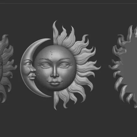 Sun and Moon Face Relief STL