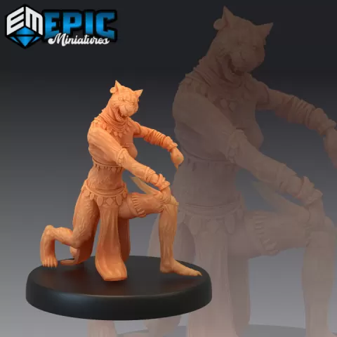 Catfolk Jaguar Huntress Attacking / Werejaguar Lady / Cat Folk Female Warrior by Epic-Miniatures