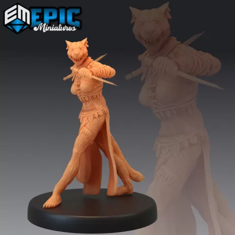 Catfolk Jaguar Huntress Ready / Werejaguar Lady / Cat Folk Female Warrior by Epic-Miniatures