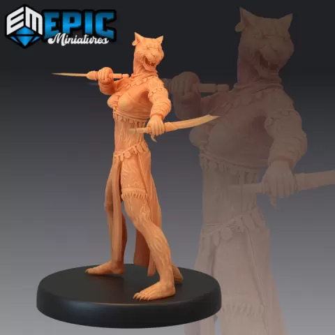 Catfolk Jaguar Huntress / Werejaguar Lady / Cat Folk Female Warrior by Epic-Miniatures