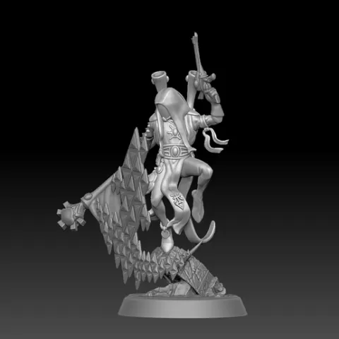 Sci-Fi Elf Hooded Mystic Miniature — Staff, 2 Pistol Options & Glitch Cloak — Single Pose, Resin STL