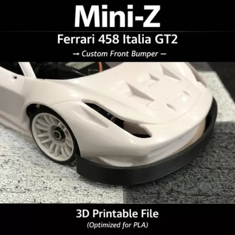 Mini-Z (Mini Z / Miniz) FERRARI 458 Italia GT2 Front Bumper - Compatible with Mini-Z bodies - Compact 3D Print STL Compact 3D Print STL