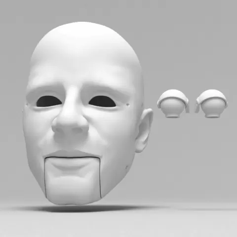 Marionette head with high forehead with moveable mouth, eyes and eyelids by Petr Puppeteer