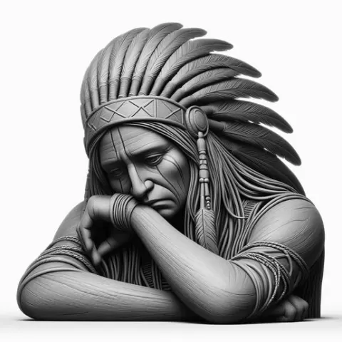 Unhappy Native Indian Man Character Sculpture Detailed Emotional Portrait