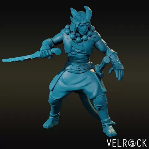Tiefling Samurai with Wakizashi and Sheathed Katana (Male) by Velrock Art Miniatures
