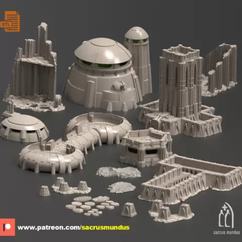 The War Zone. 3d Printing Designs Bundle. Gothic and Futuristic Fortress Bunker, Trenches and Ruins. Terrain and Scenery for Wargames by Sacrusmundus