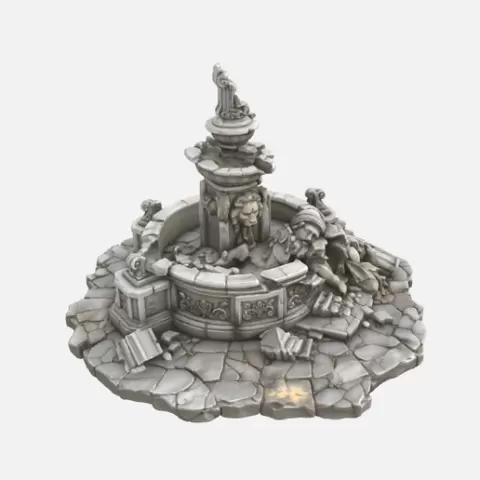 Ruined Stone Fountain Destroyed Courtyard Fountain STL | Fantasy Ruins Diorama Scenery "fantasy scenery SERIES"
